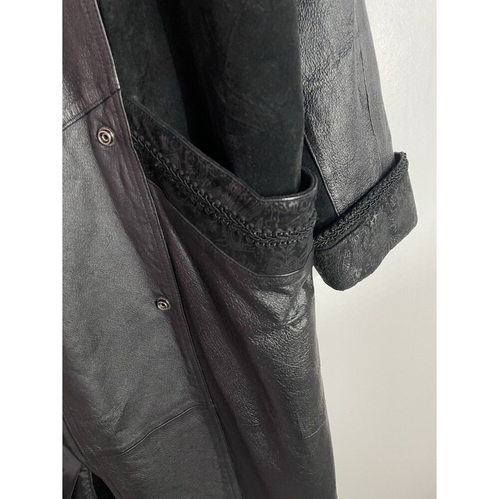 Vtg‎ Wilsons Leather Trench Coat Women MP Suede Paisley Moto Double Breast 80s - Picture 8 of 16